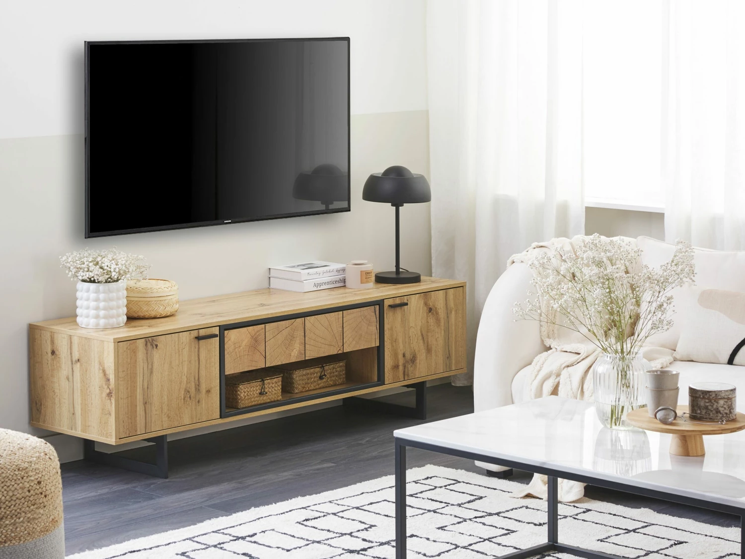 TV-Möbel Heller Holzfarbton / Schwarz 160 X 40 X 50 Cm BOISO – Bild 2