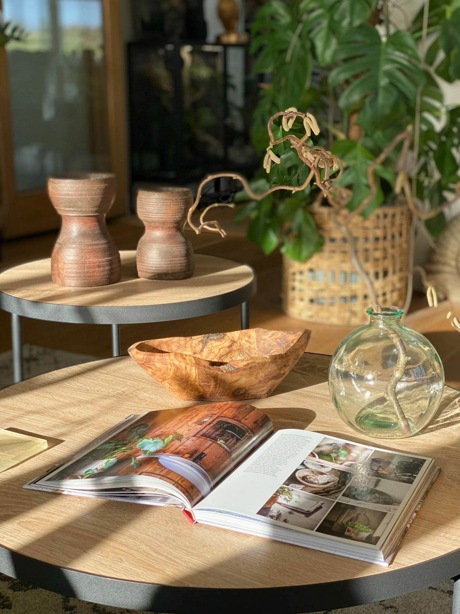 Couchtisch 2er Set Holzoptik Hellbraun / Schwarz Gross Und Mittelgroß Rund MELODY – Bild 3