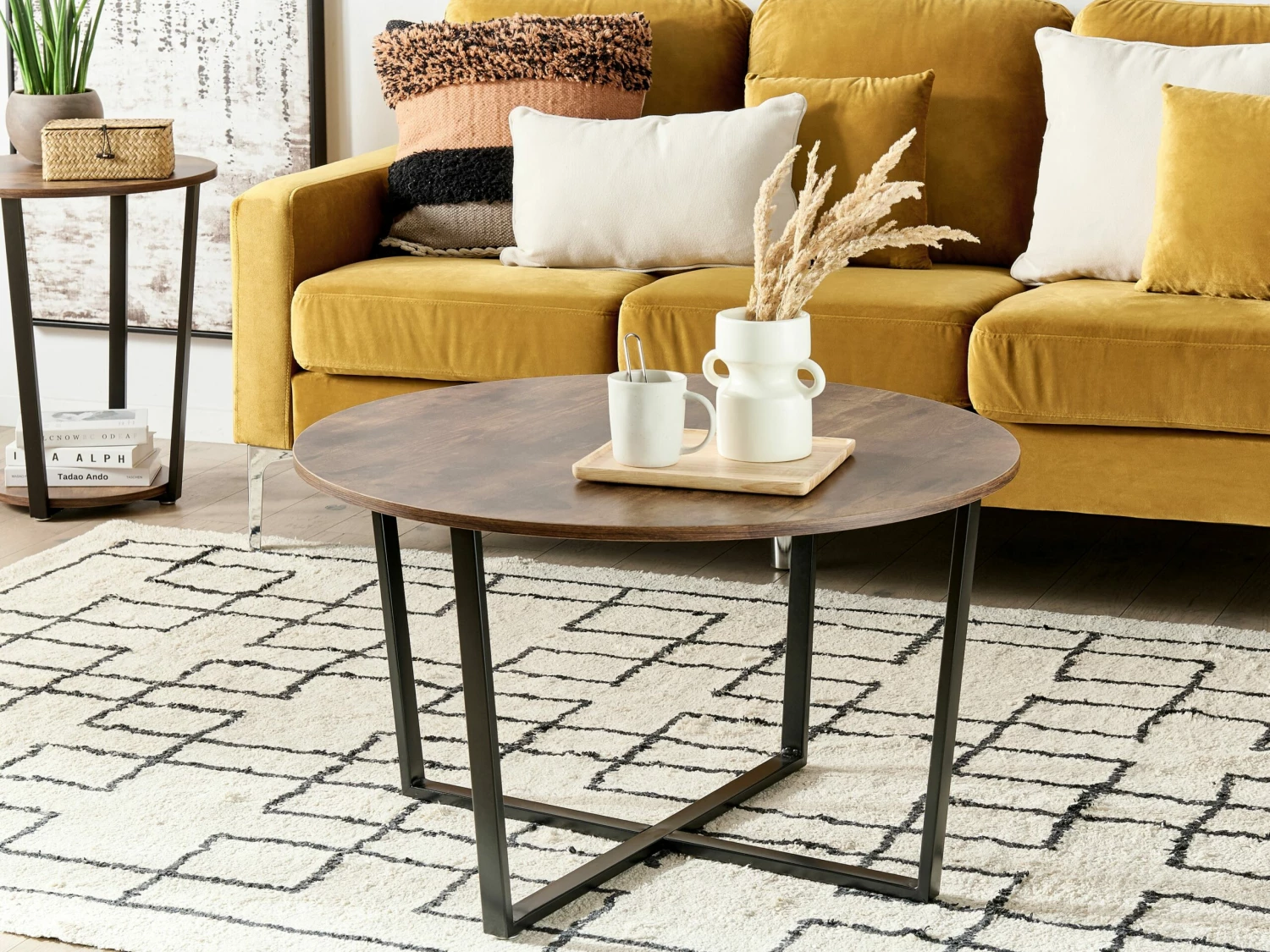 Couchtisch Dunkler Holzfarbton / Schwarz Rund ORICK – Bild 2