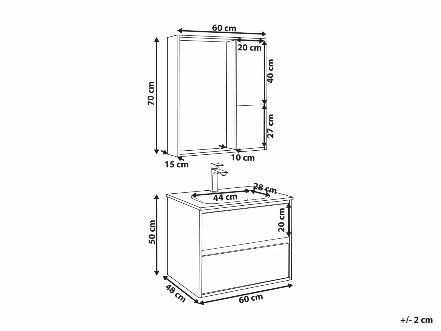 Badmöbel Set Schwarz / Heller Holzfarbton 60 Cm TERUEL – Bild 8