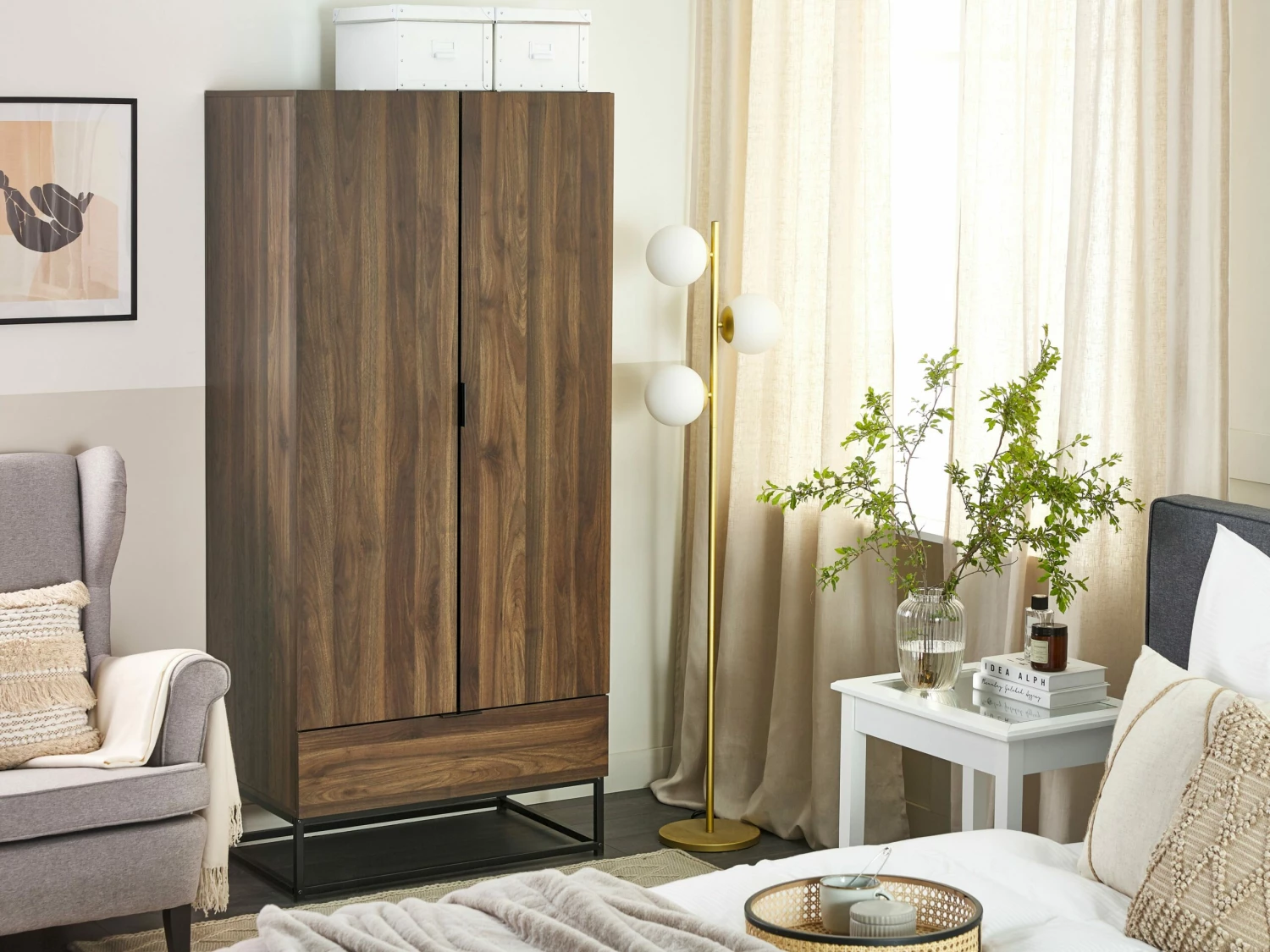 Kleiderschrank Dunkler Holzfarbton 2 Türen 1 Schublade LINGEN – Bild 2