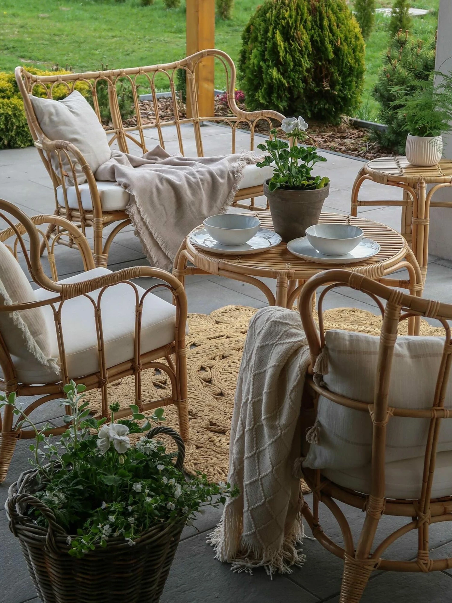 Gartenmöbel Set Rattan Natürlich Sofa 4-Sitzer Auflagen Beige BRINDISI – Bild 7