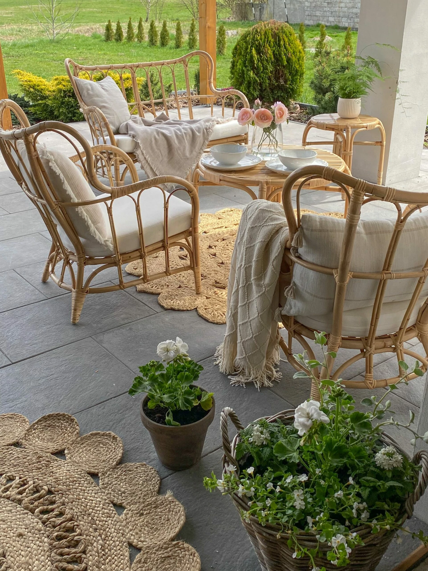 Gartenmöbel Set Rattan Natürlich Sofa 4-Sitzer Auflagen Beige BRINDISI – Bild 8