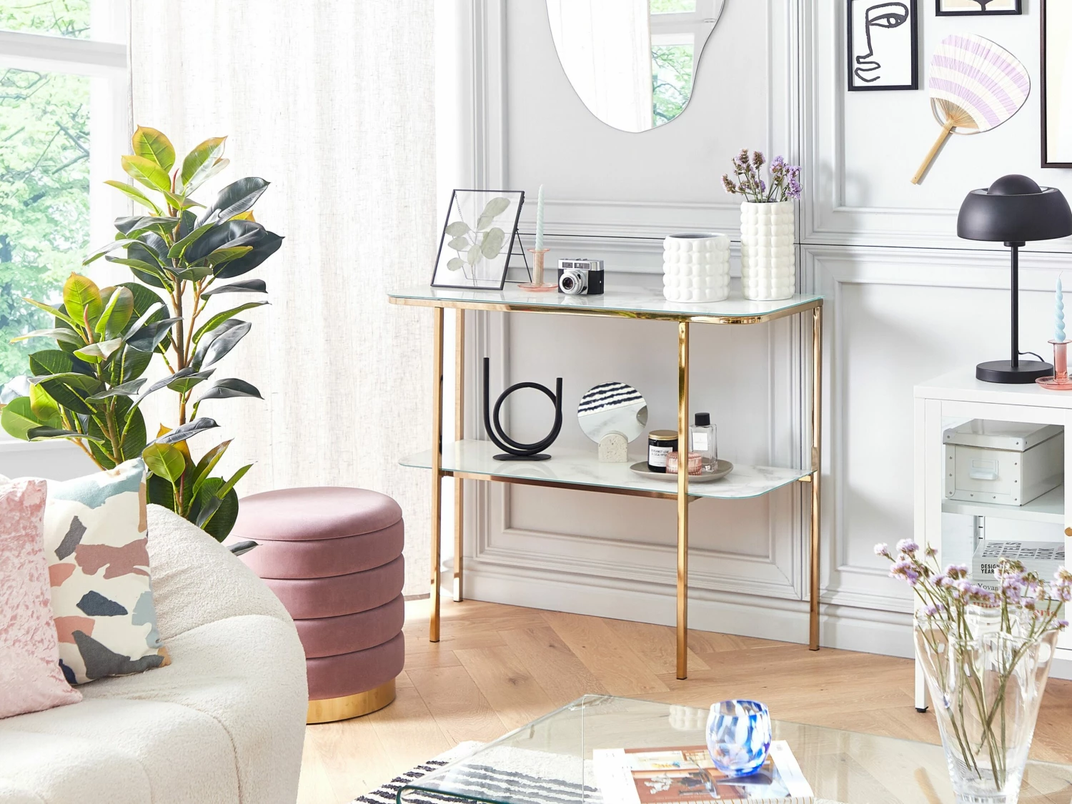 Konsolentisch Weiß / Gold Marmor Optik CALVERT – Bild 2