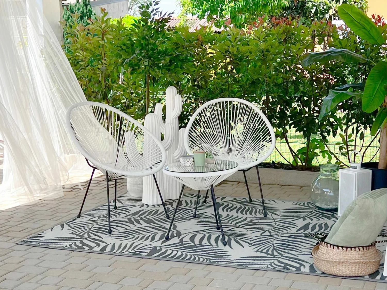 Balkonset Rattan Weiß ACAPULCO II – Bild 4