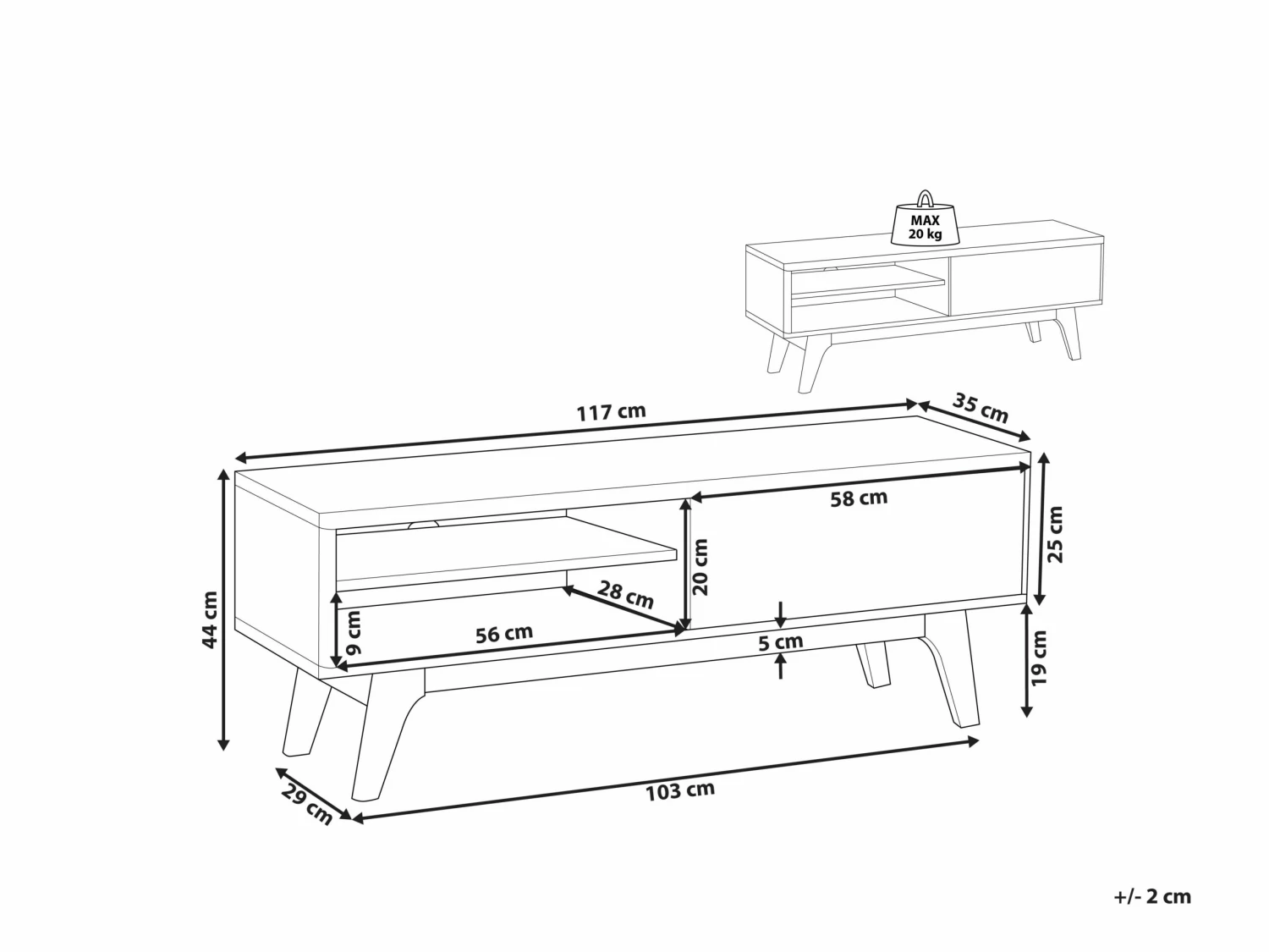 TV-Möbel Heller Holzfarbton / Weiß 117 X 35 X 44 Cm BUFFALO – Bild 9