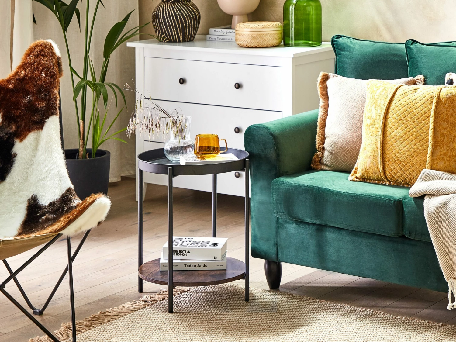 Beistelltisch Schwarz / Dunkler Holzfarbton Rund ⌀ 41 Cm BORDEN – Bild 2