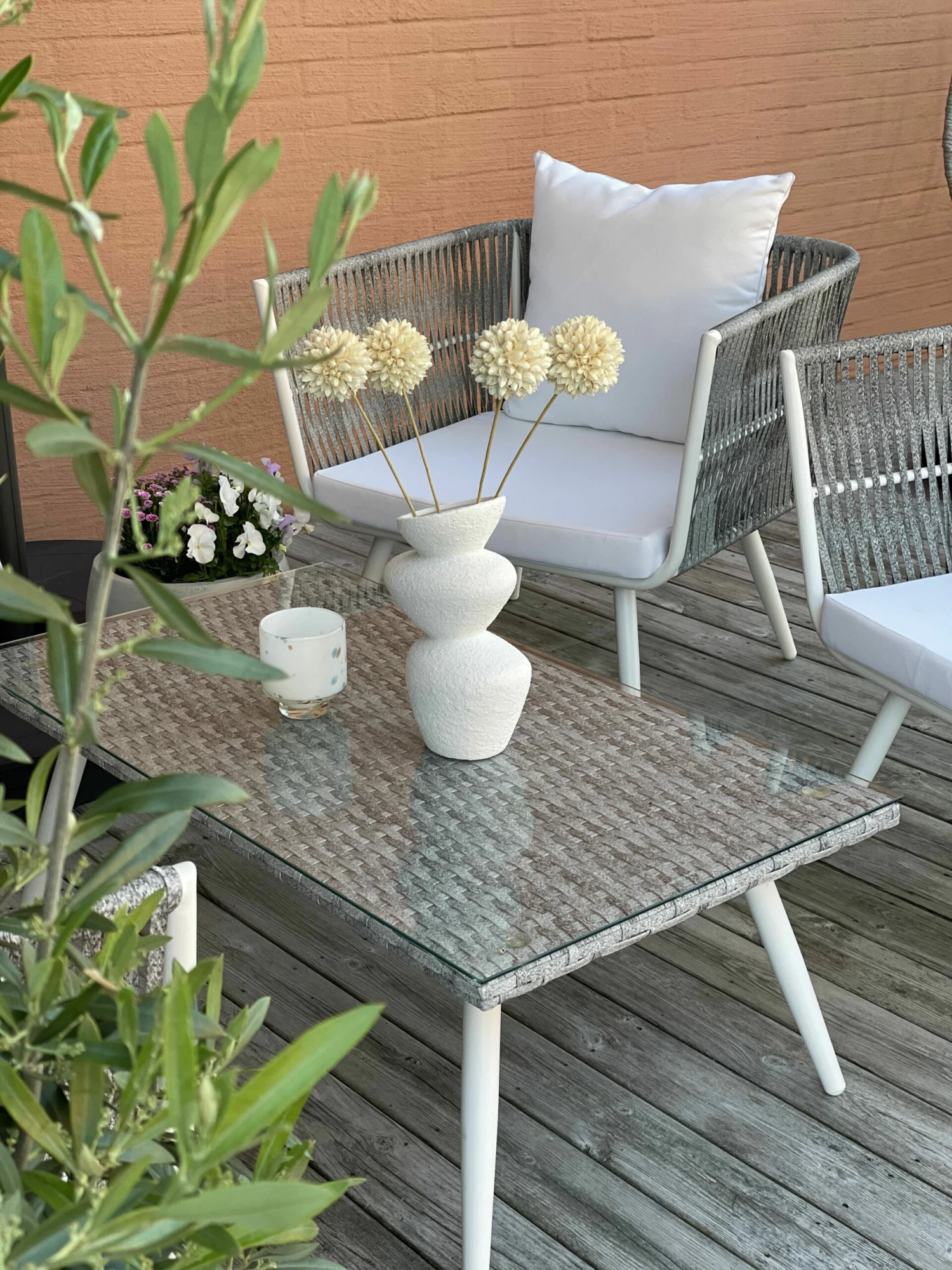 Lounge Set Rattan Grau Meliert 4-Sitzer Auflagen Cremeweiß RAGUSA – Bild 5