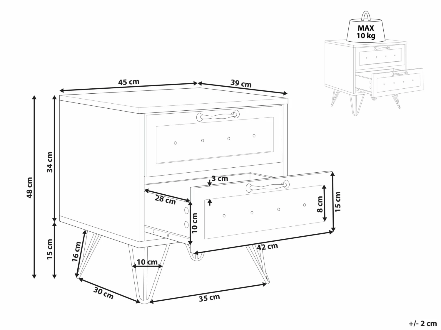 Nachttisch Dunkler Holzfarbton / Schwarz 2 Schubladen ARKAN – Bild 10