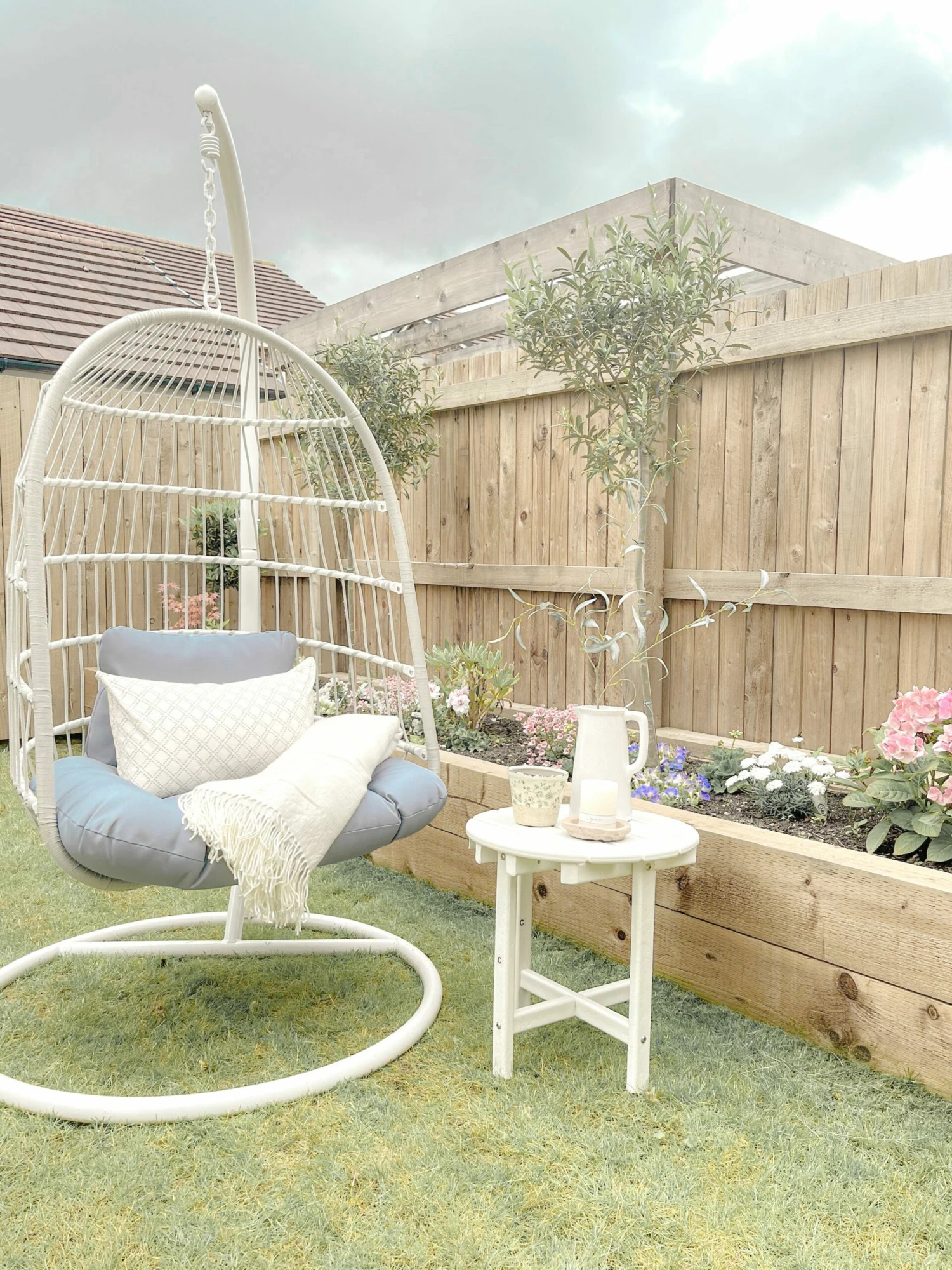 Hängesessel Mit Gestell ø 102 Cm Flechtseil Weiß ALLERA – Bild 3