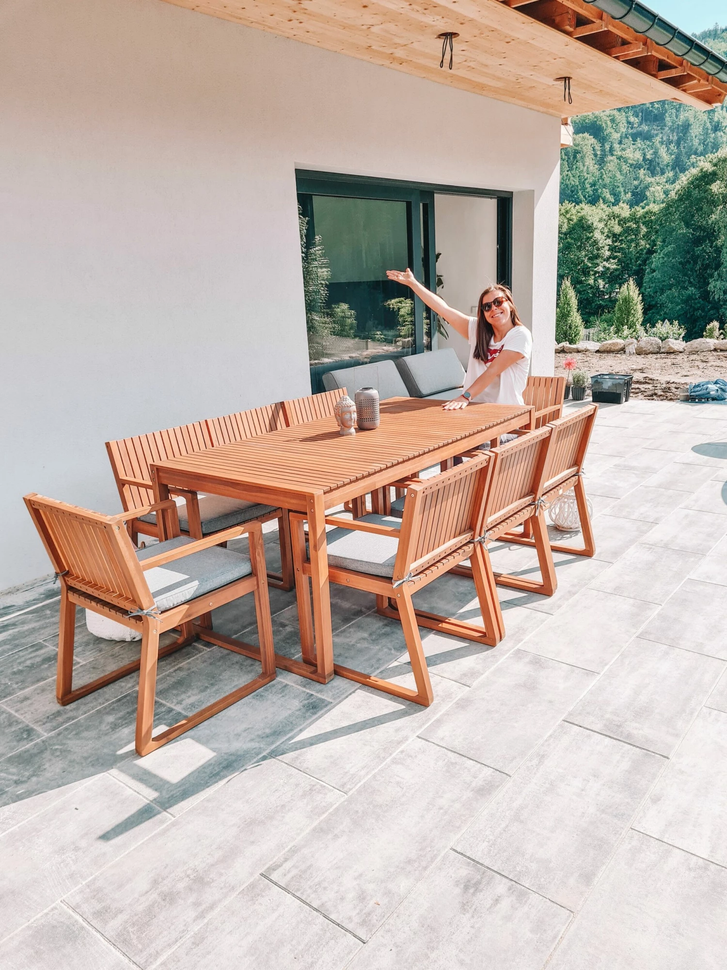 Gartenmöbel Set Akazienholz Hellbraun 8-Sitzer Auflagen Grau SASSARI – Bild 3