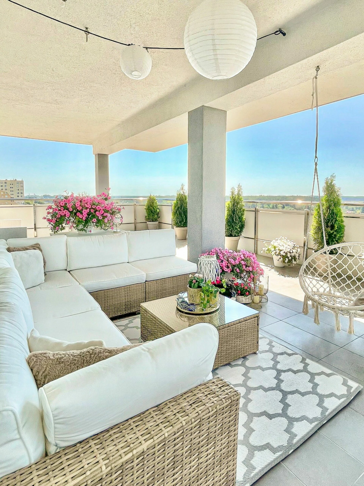 Lounge Set Rattan Braun 6-Sitzer Auflagen Weiß BELVEDERE – Bild 4