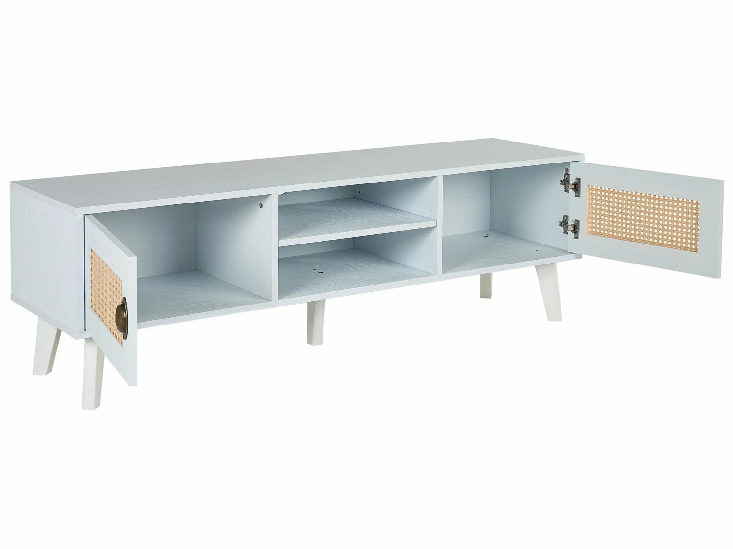 TV-Möbel Weiß / Heller Holzfarbton Rattan-Türen 140 X 39 X 45 Cm PARTON – Bild 5