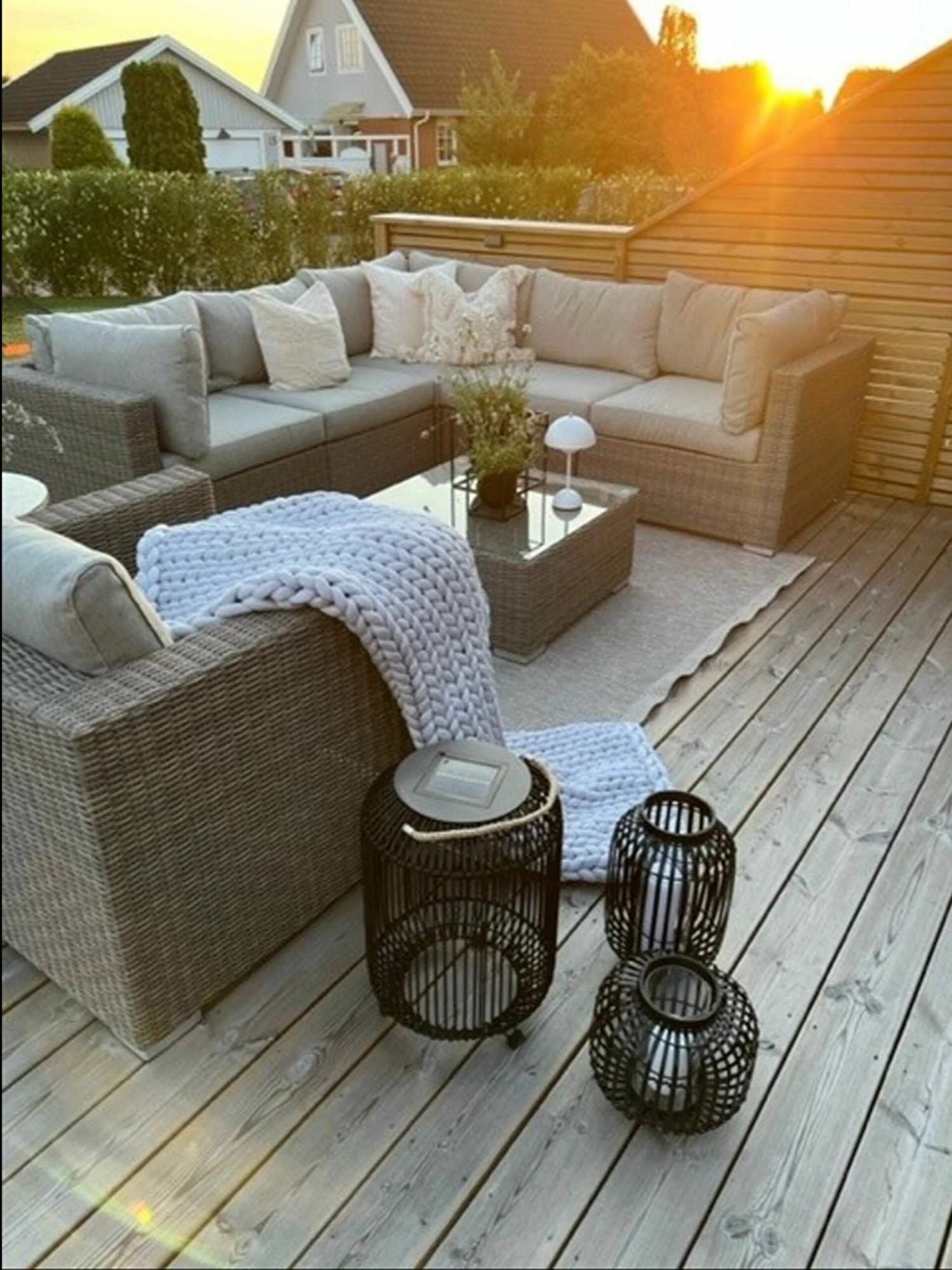 Lounge Set Rattan Hellbraun 6-Sitzer Linksseitig Auflagen Hellgrau CONTARE – Bild 5