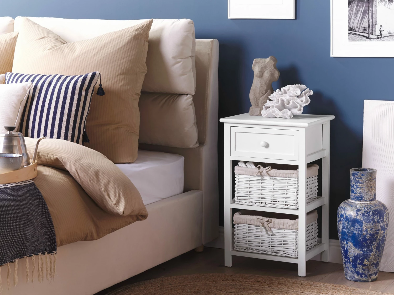 Nachttisch Weiß / Beige Mit 2 Körben Schublade FLOWELLA – Bild 2