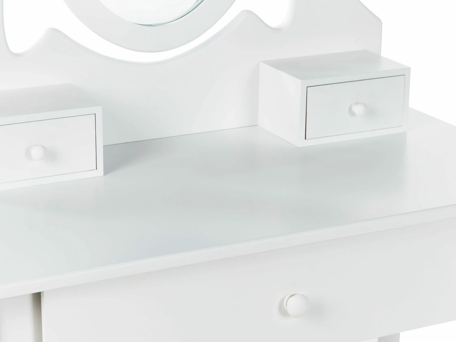 Schminktisch Mit Ovalem Spiegel Hocker 3 Schubladen Weiß ASTRE – Bild 7