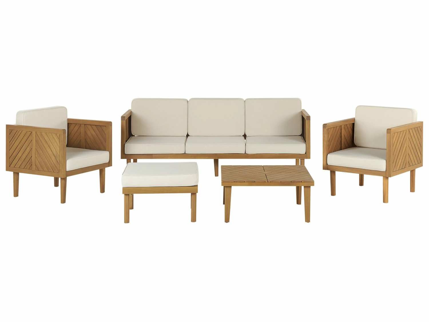 Lounge Set 5-teilig Akazienholz Hellbraun 5-Sitzer Auflagen Creme BARATTI