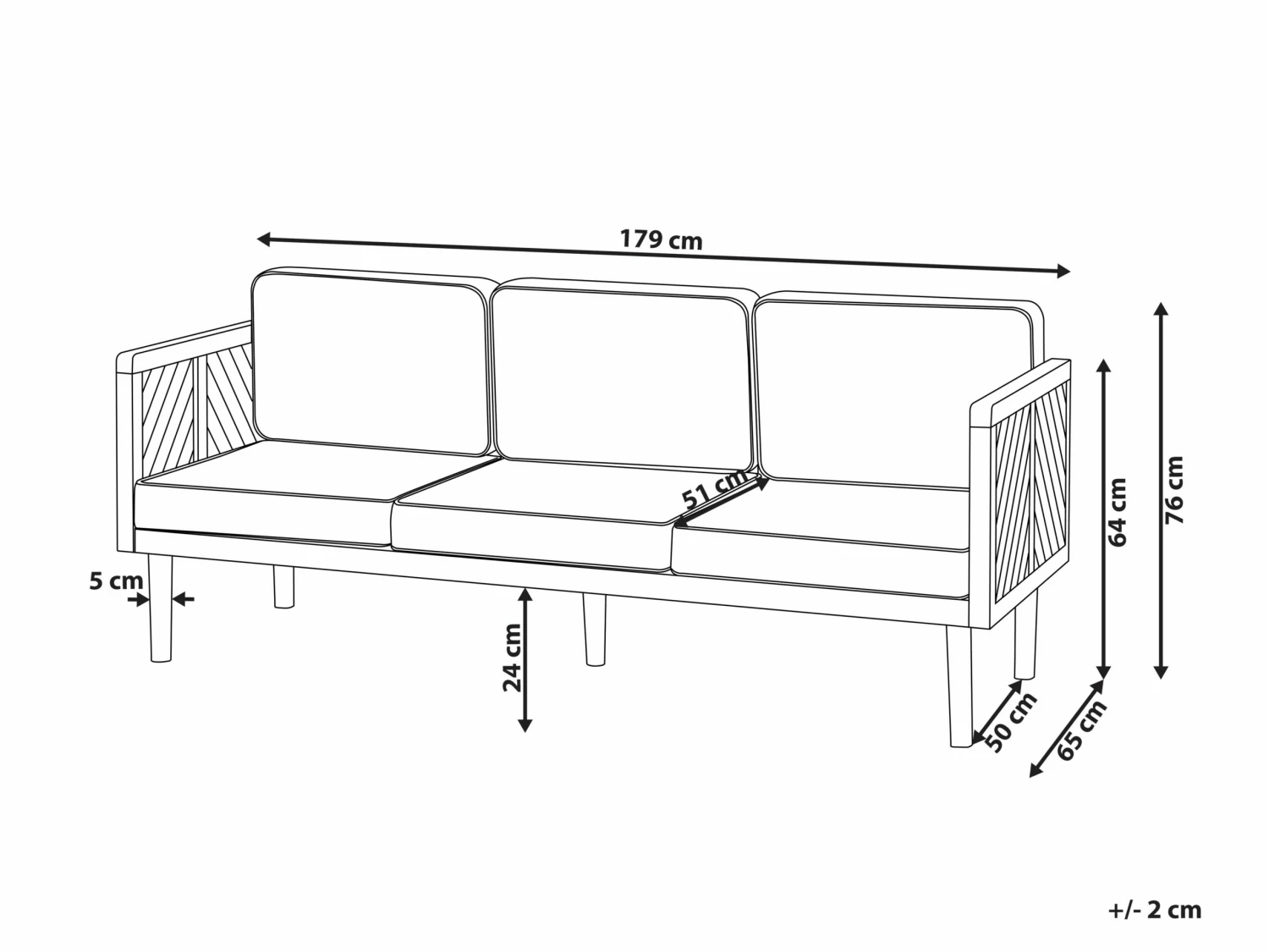 Gartensofa Akazienholz Hellbraun 3-Sitzer Auflagen Creme BARATTI – Bild 8