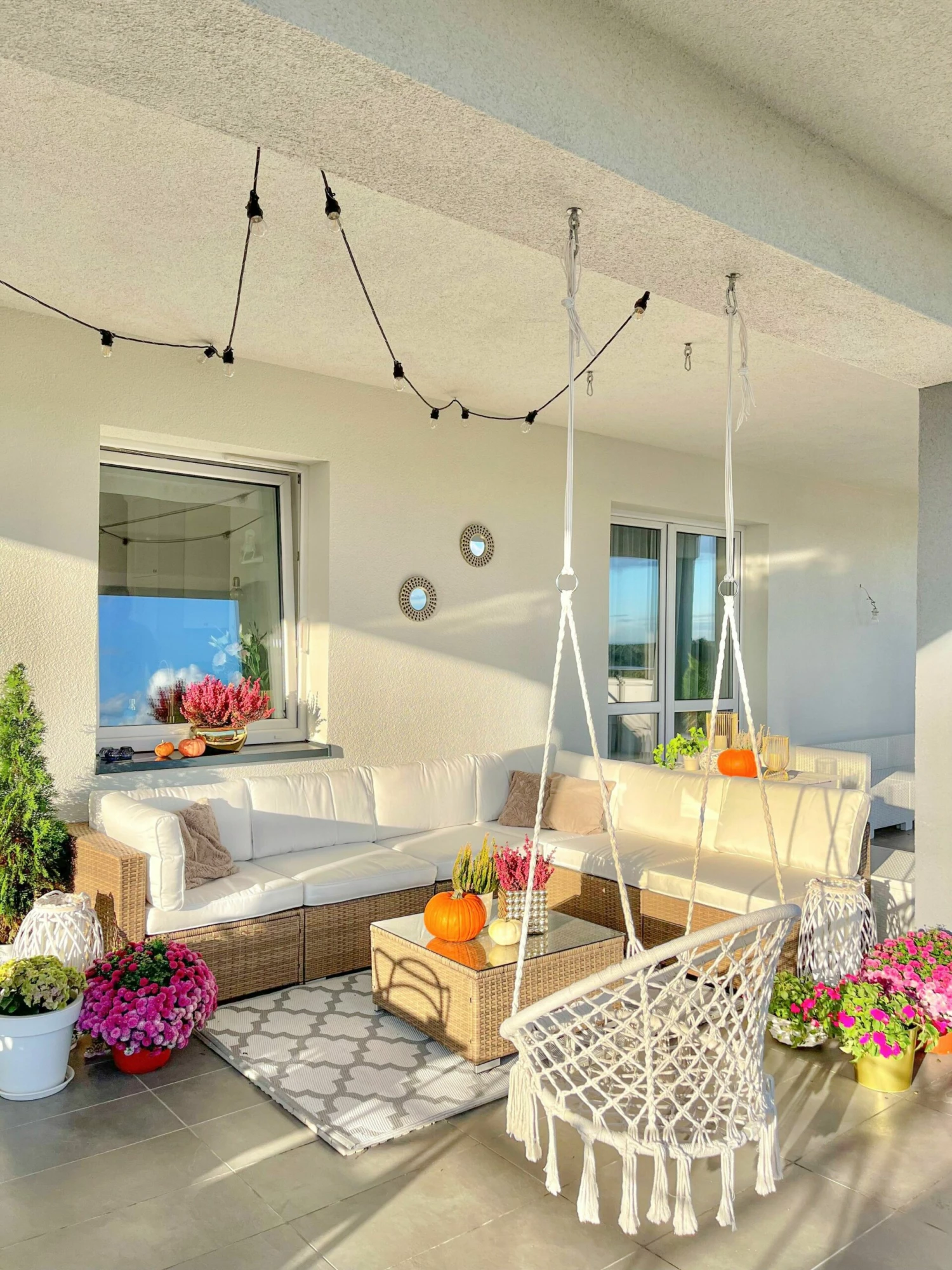 Lounge Set Rattan Braun 6-Sitzer Auflagen Weiß BELVEDERE – Bild 5