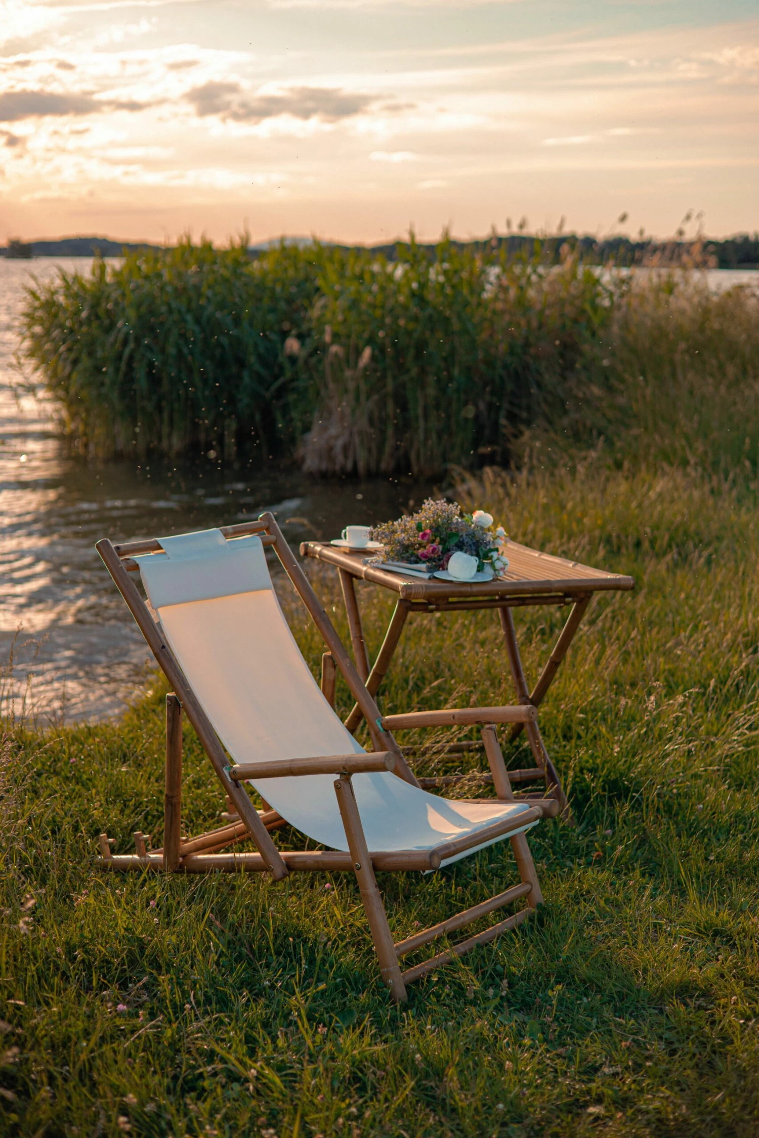 Gartenliege Bambusholz Hellbraun Textil Beige 2er Set ATRANI – Bild 7