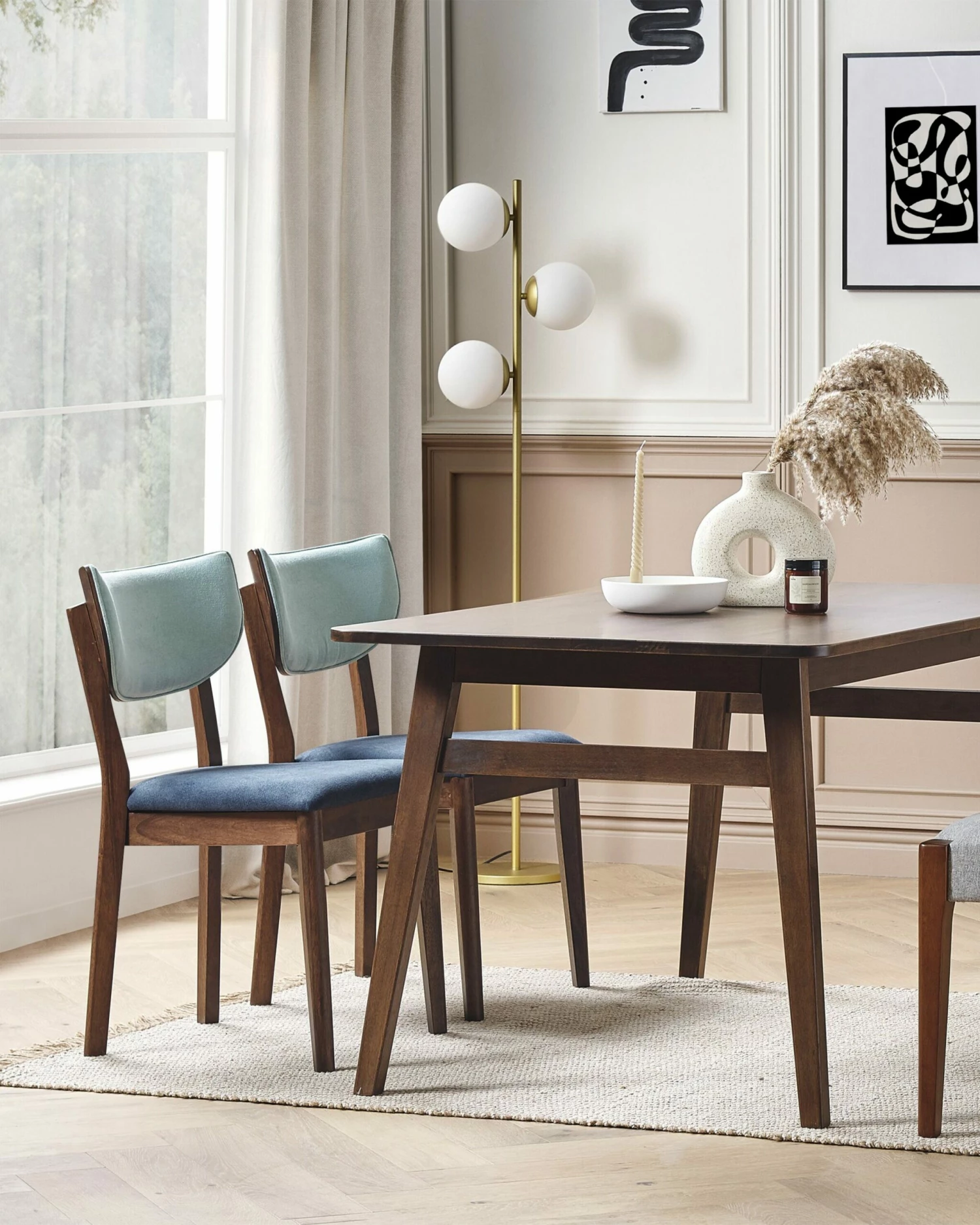 Esszimmerstuhl Gummibaumholz Dunkelbraun / Blau 2er Set MOKA – Bild 2