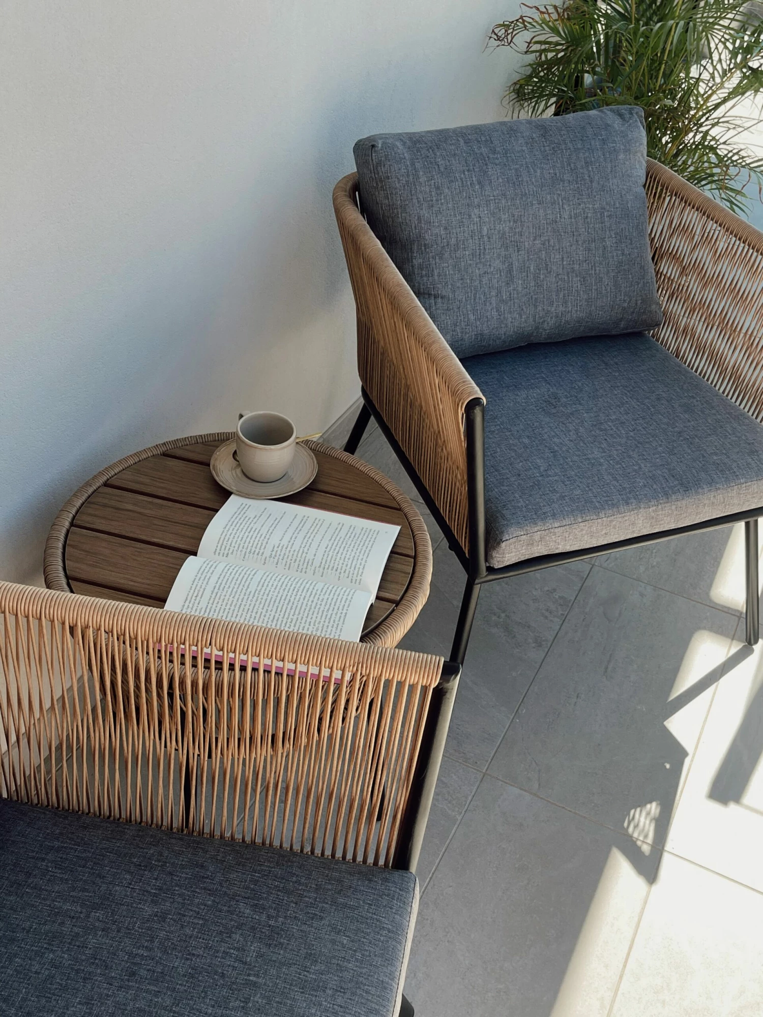 Balkonset Rattan Natürlich Auflagen Grau GARGANO – Bild 7