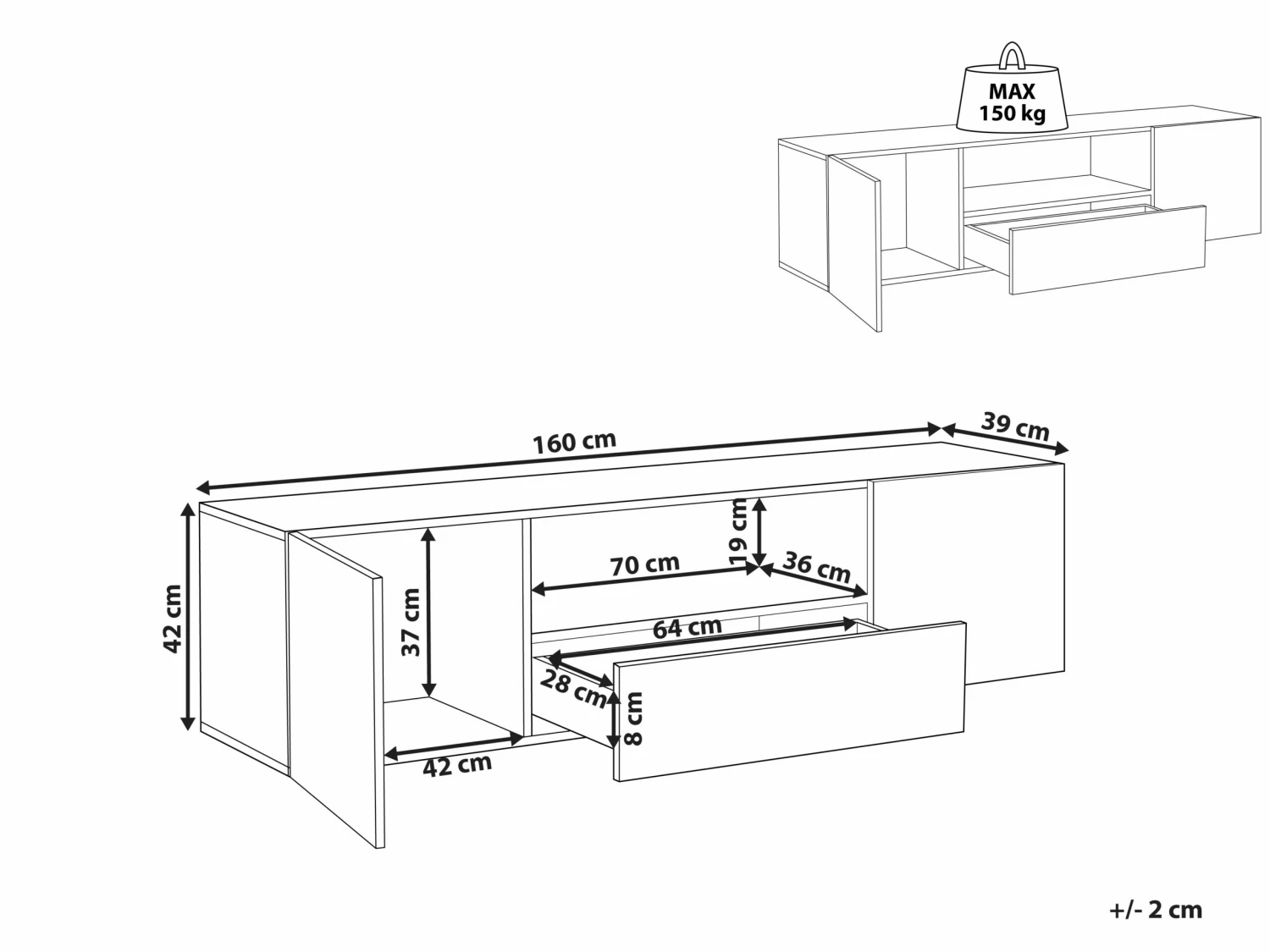 TV-Möbel Weiß Mit Schublade 160 X 39 X 42 Cm FAYET – Bild 9