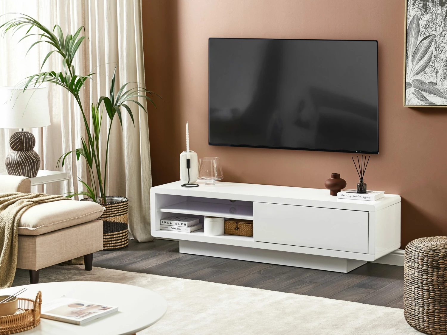 TV-Möbel Weiß Mit Schublade 158 X 39 X 43 Cm ANTONIC – Bild 2