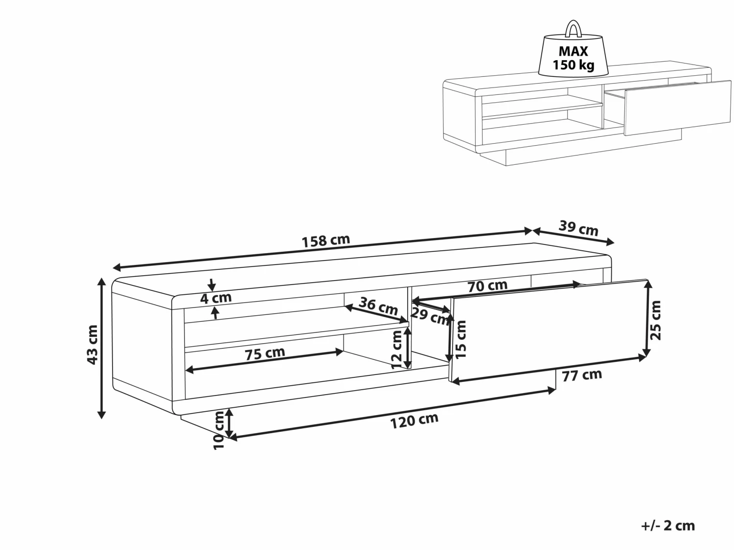 TV-Möbel Weiß Mit Schublade 158 X 39 X 43 Cm ANTONIC – Bild 8