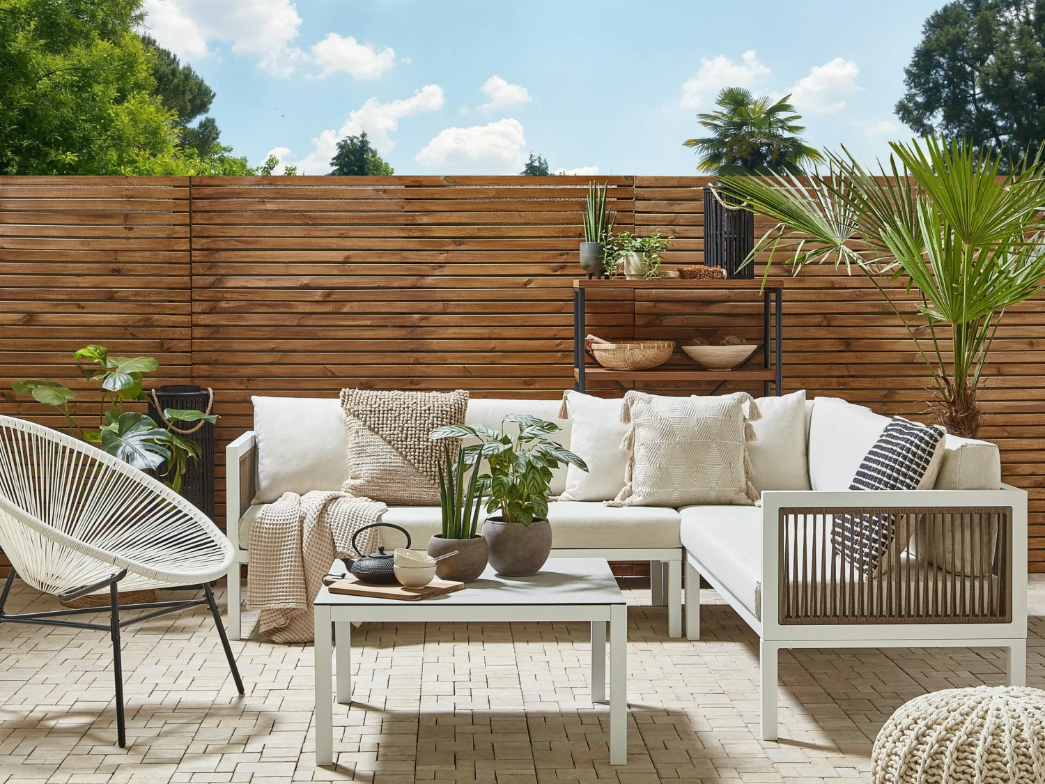 Lounge Set Aluminium Weiß 4-Sitzer Rechtsseitig Auflagen Beige BORELLO – Bild 2