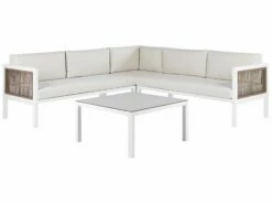 Lounge Set Aluminium Weiß 4-Sitzer Rechtsseitig Auflagen Beige BORELLO