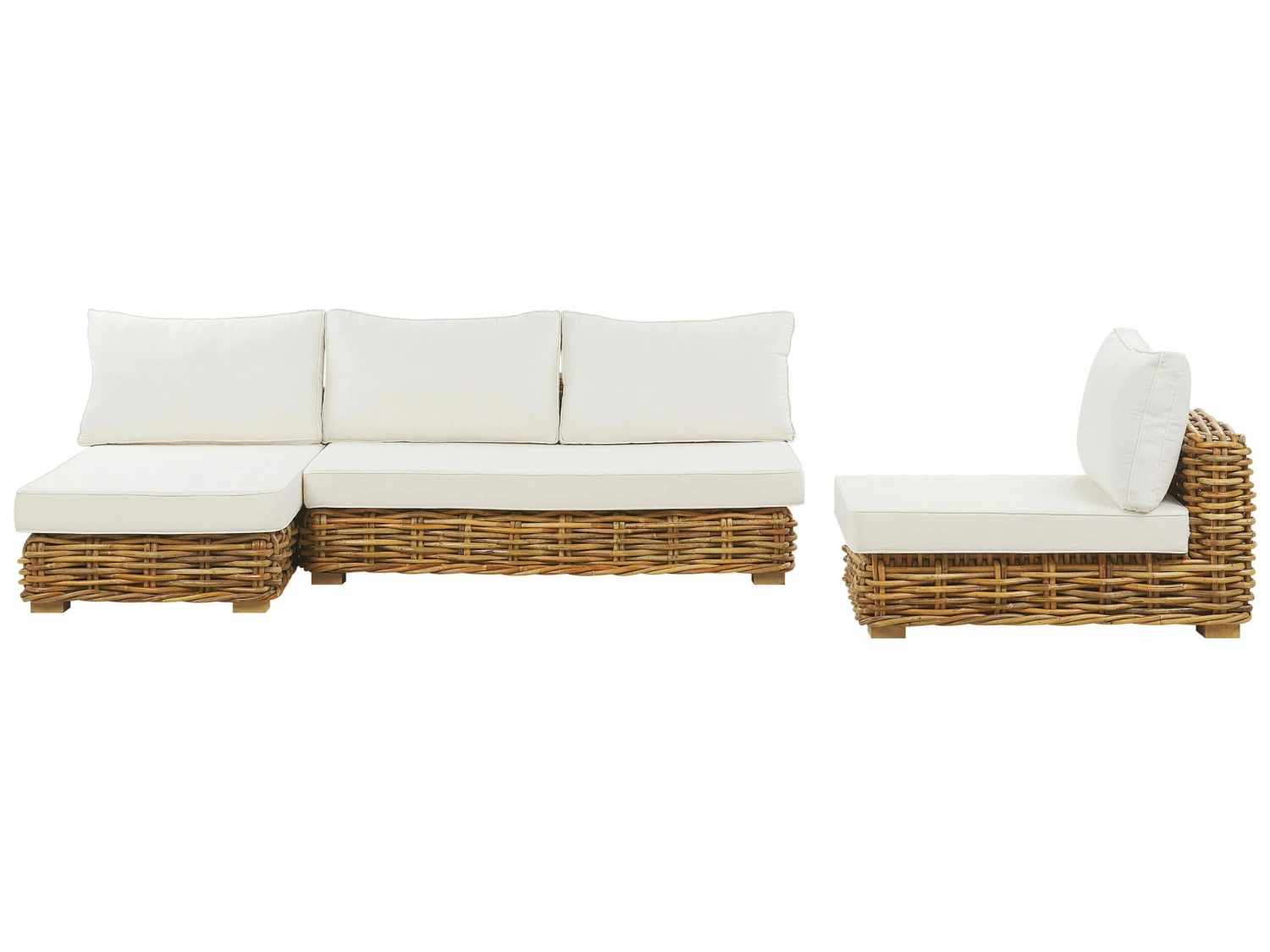 Lounge Set Rattan Natürlich 4-Sitzer Rechtsseitig Auflagen Cremeweiß VARALLO – Bild 8