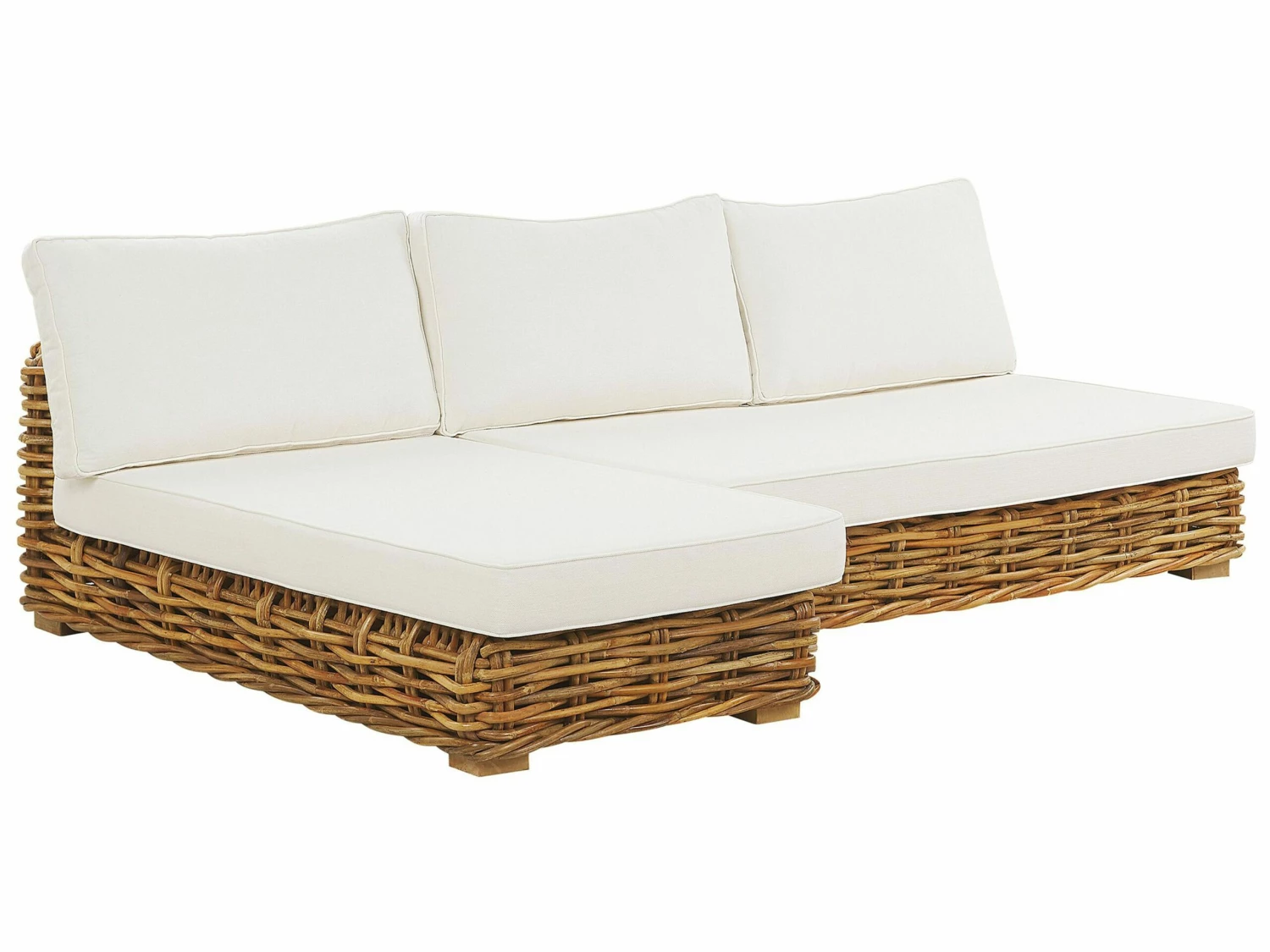 Lounge Set Rattan Natürlich 4-Sitzer Rechtsseitig Auflagen Cremeweiß VARALLO – Bild 9
