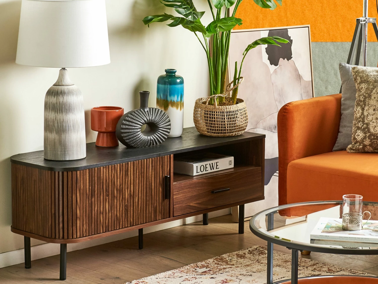 TV-Möbel Dunkler Holzfarbton / Schwarz JOSE – Bild 3