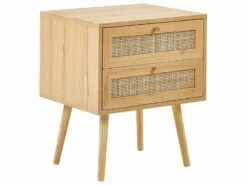 Rattan 2 Schubladen Nachttisch Helles Holz PEROTE