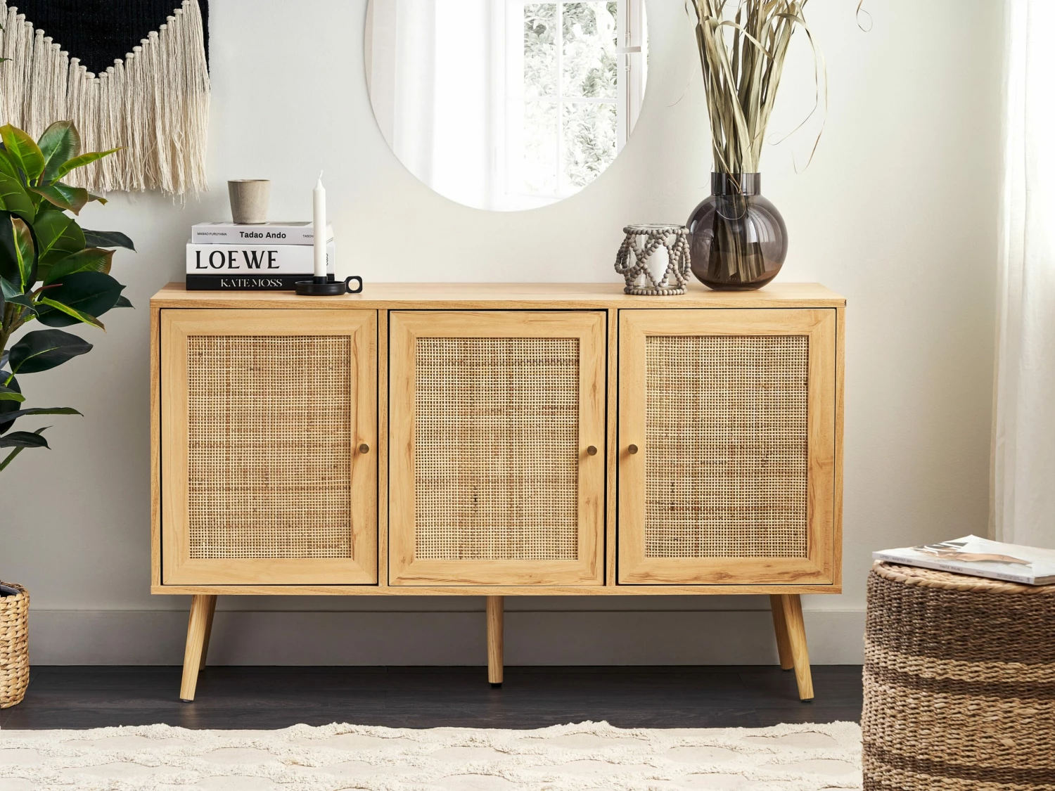 Rattan 3 Türen Sideboard Helles Holz PEROTE – Bild 2