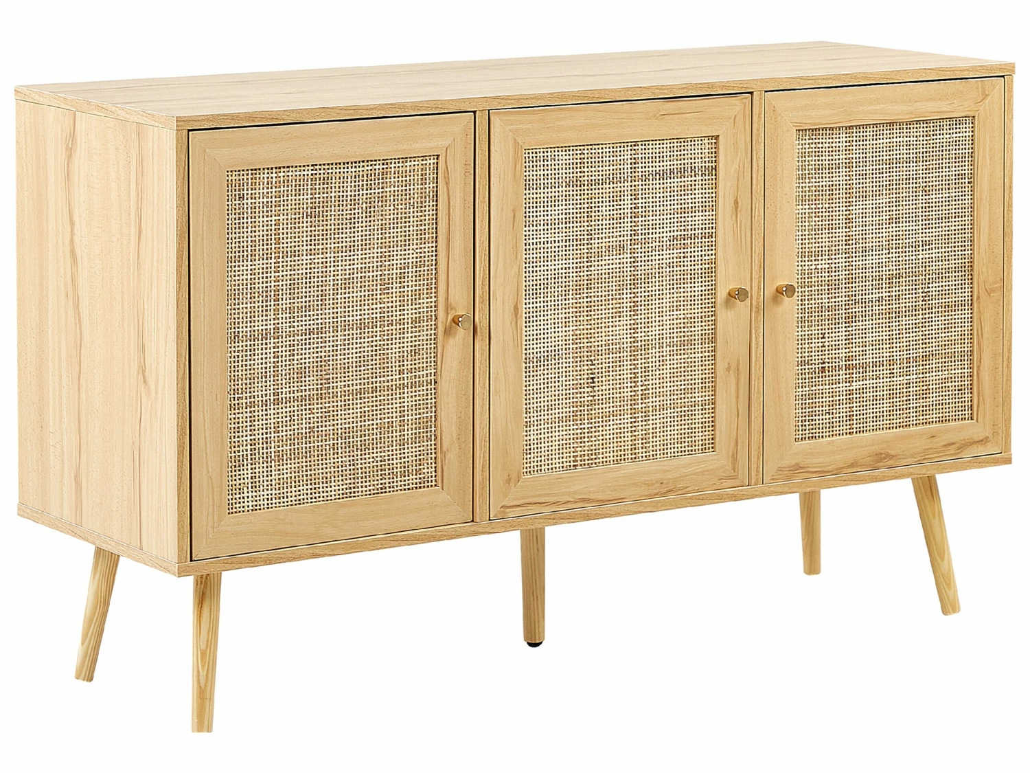 Rattan 3 Türen Sideboard Helles Holz PEROTE