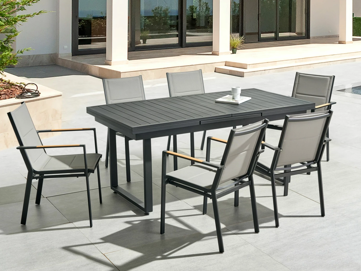 Gartenstuhl Aluminium Schwarz 6er Set BUSSETO – Bild 2