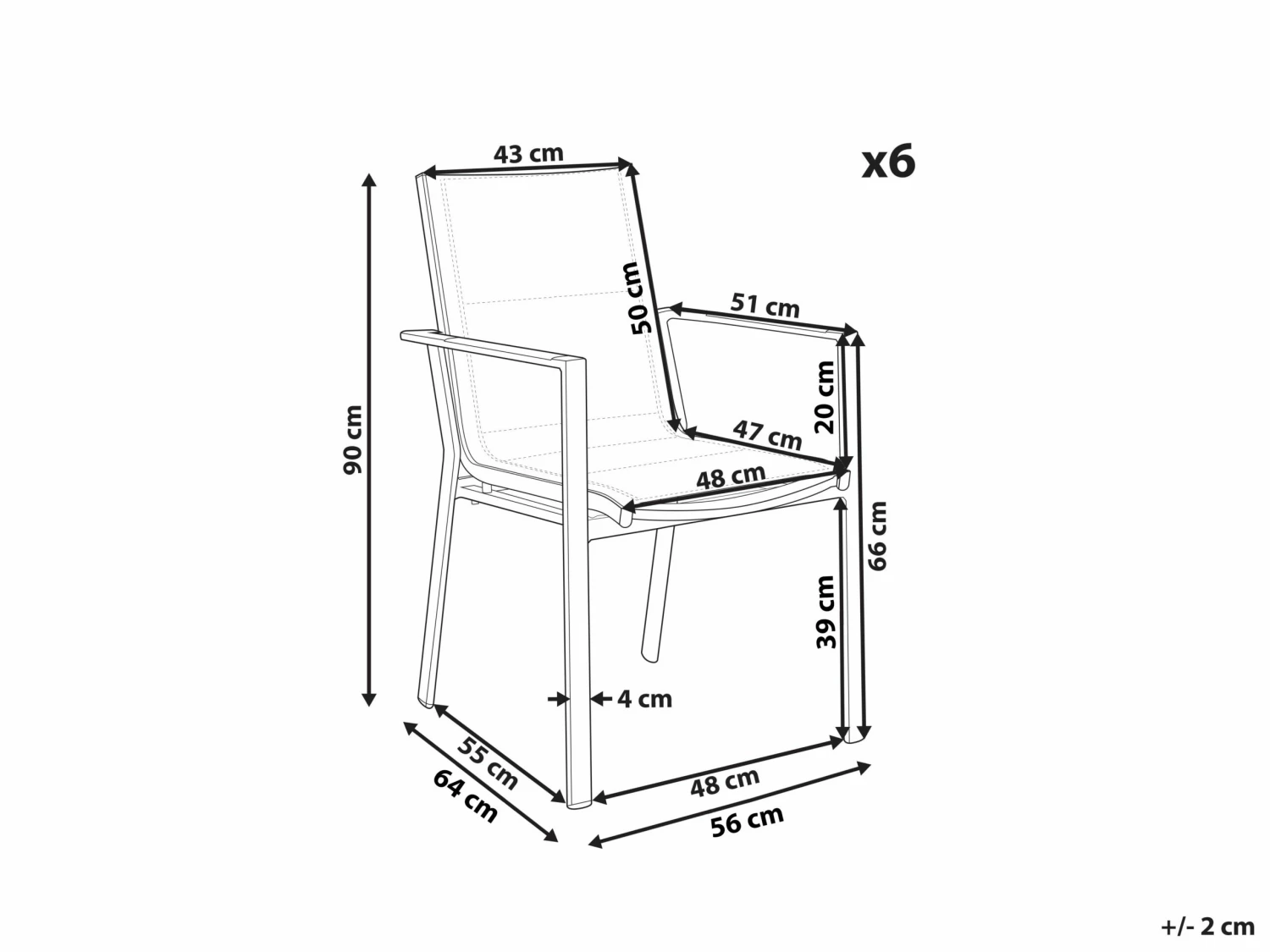 Gartenstuhl Aluminium Schwarz 6er Set BUSSETO – Bild 10