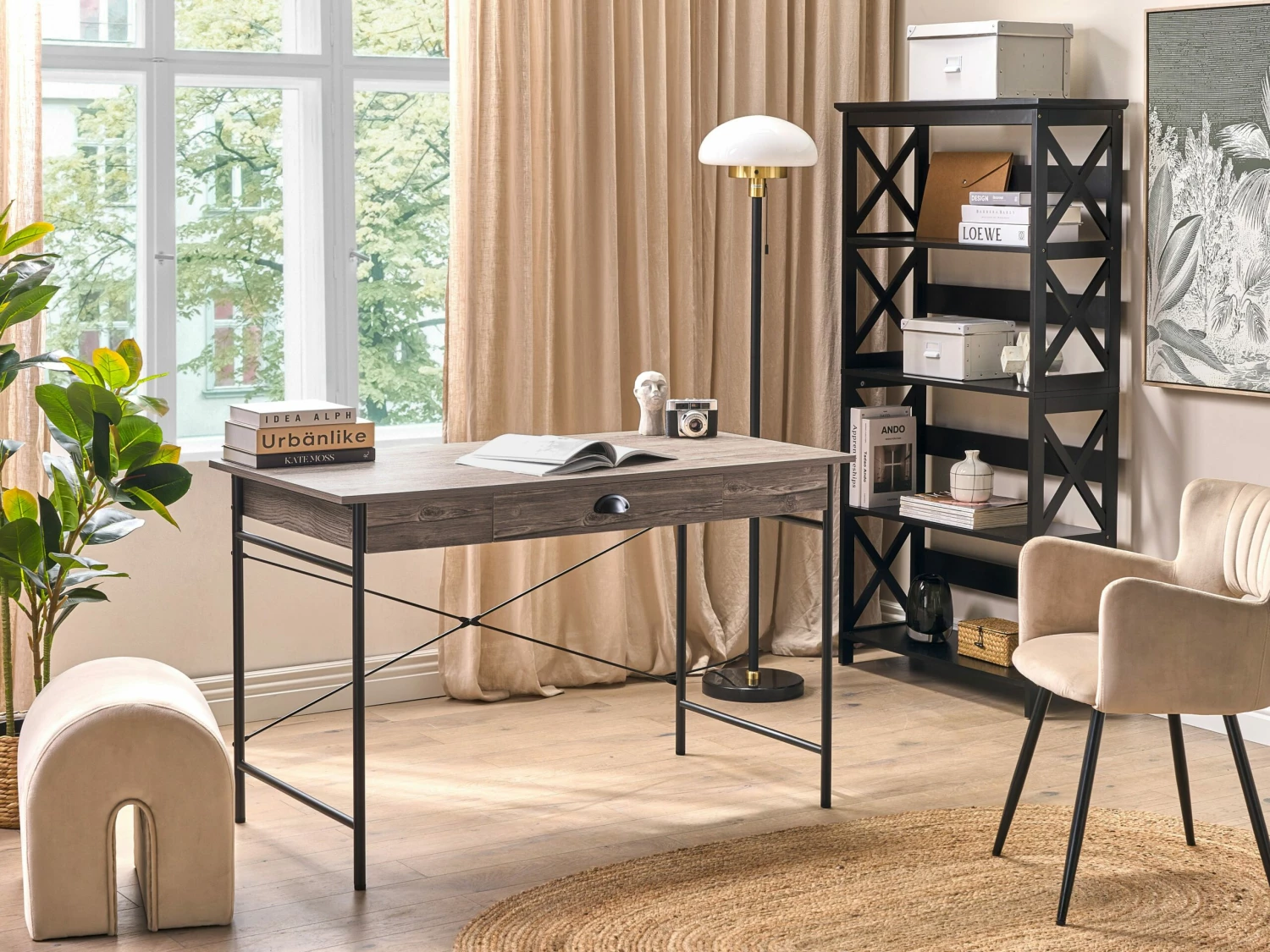 Büromöbel-Set Dunkler Holzfabton / Schwarz FOSTER/CASCO – Bild 2