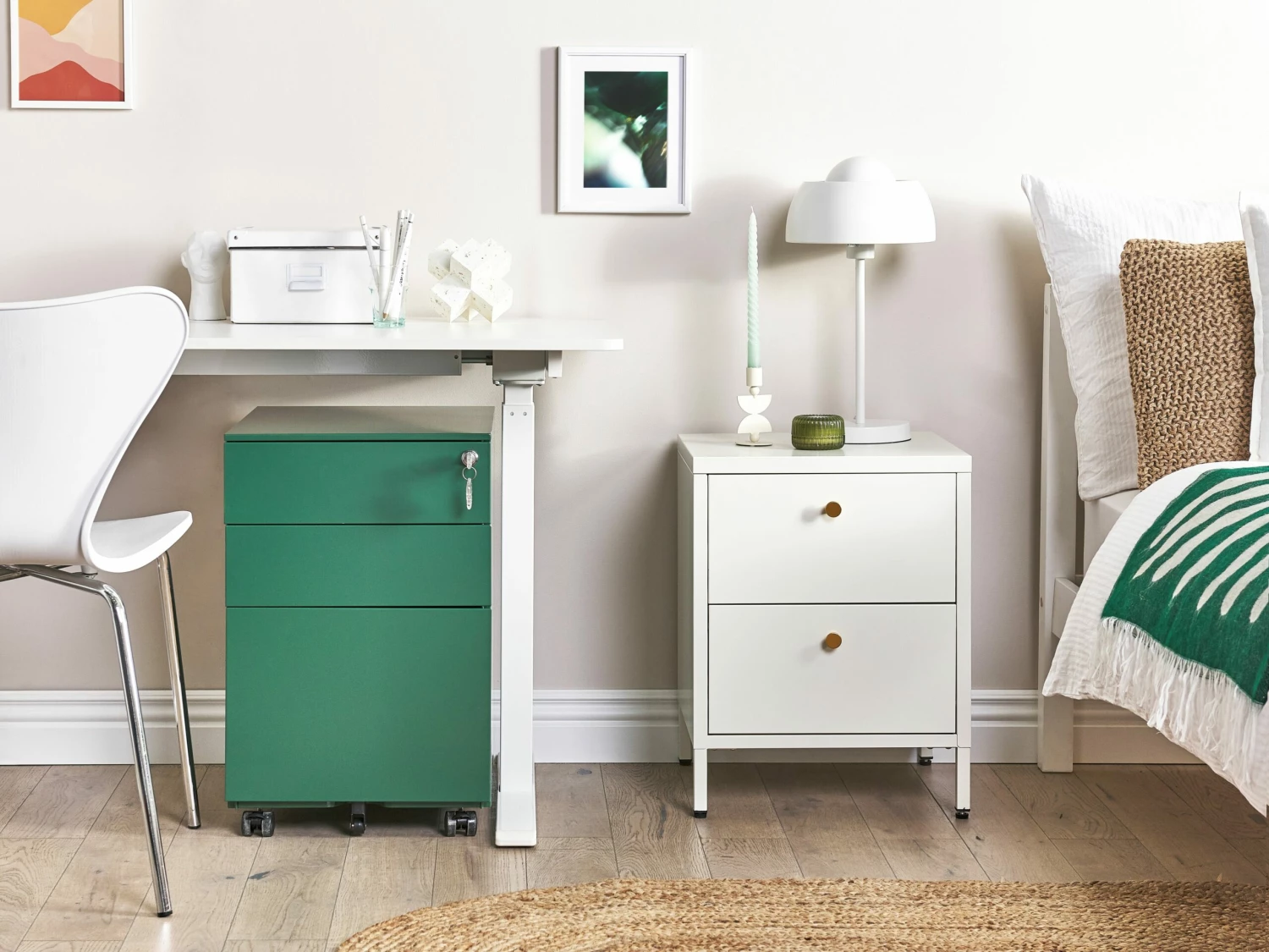 Aktenschrank Metall Grün 3 Schubladen Mit Rollen CAMI – Bild 2