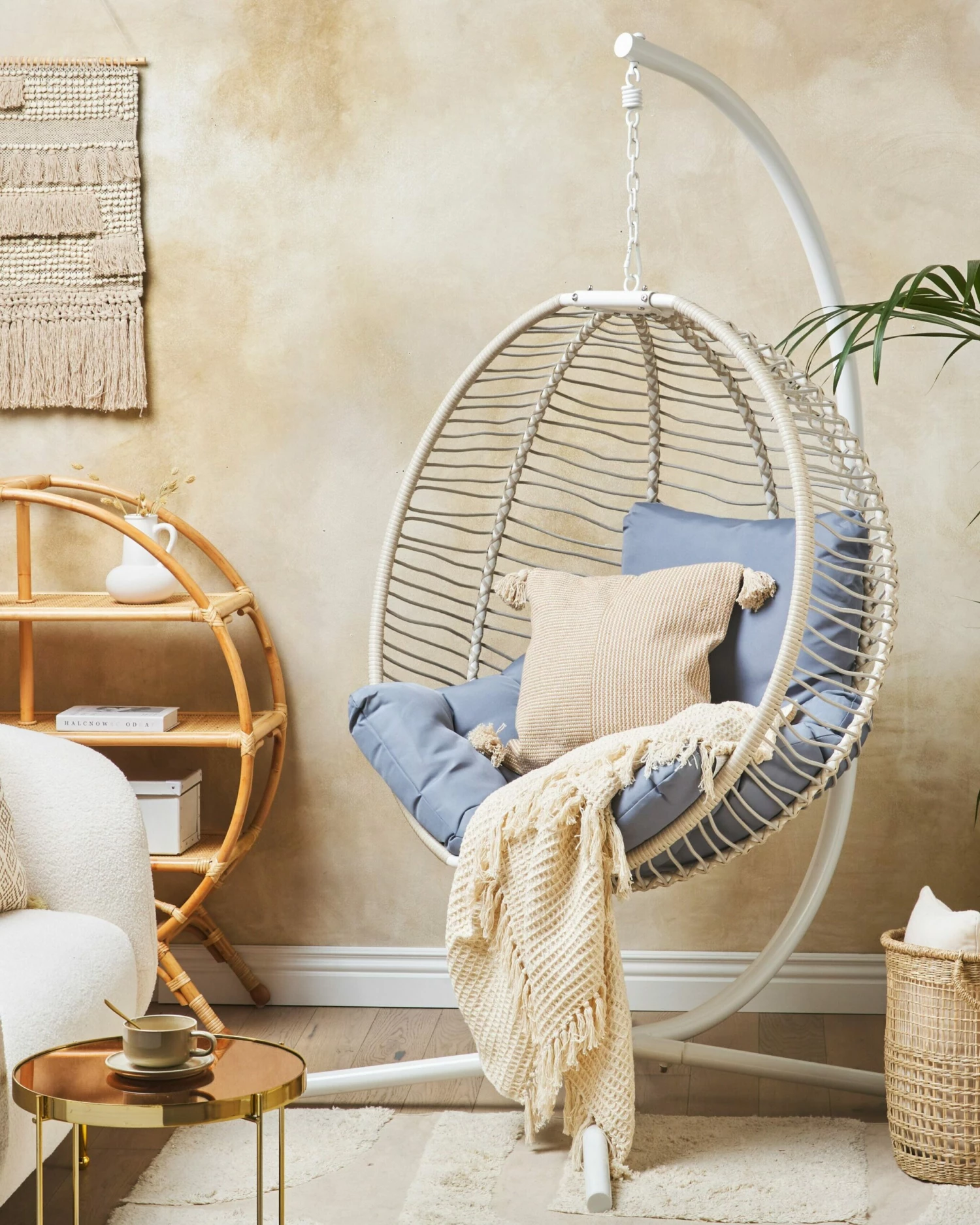 Hängesessel Mit Gestell 98 X 100 Cm Flechtseil Weiß ARCO – Bild 3