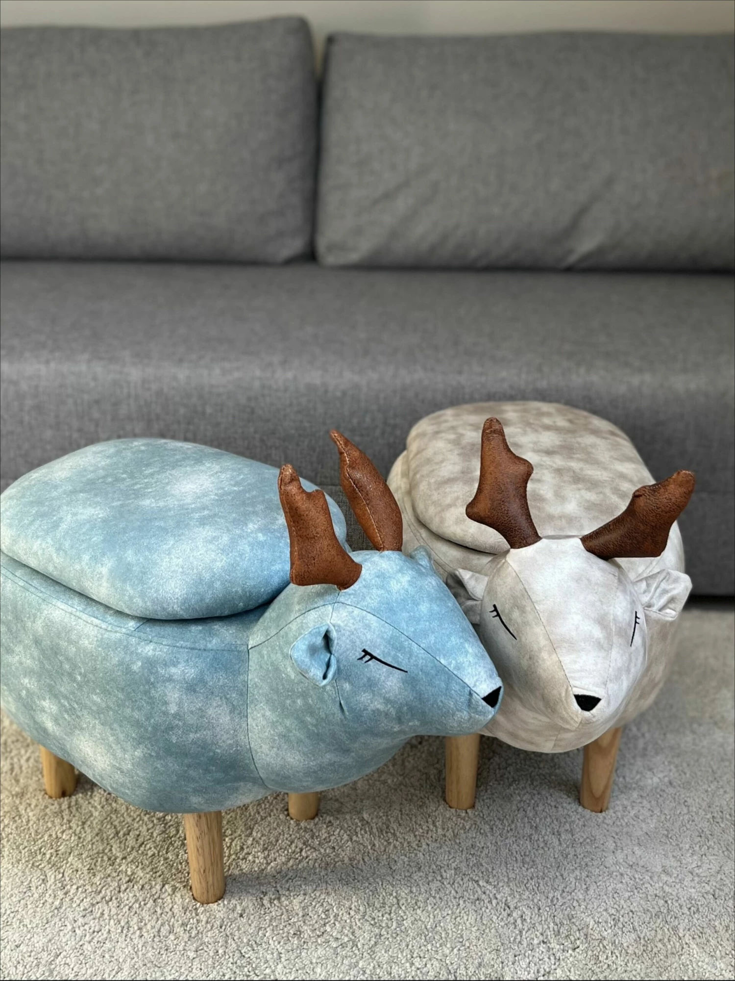 Hocker Polsterbezug Mit Stauraum Hellblau REINDEER – Bild 3