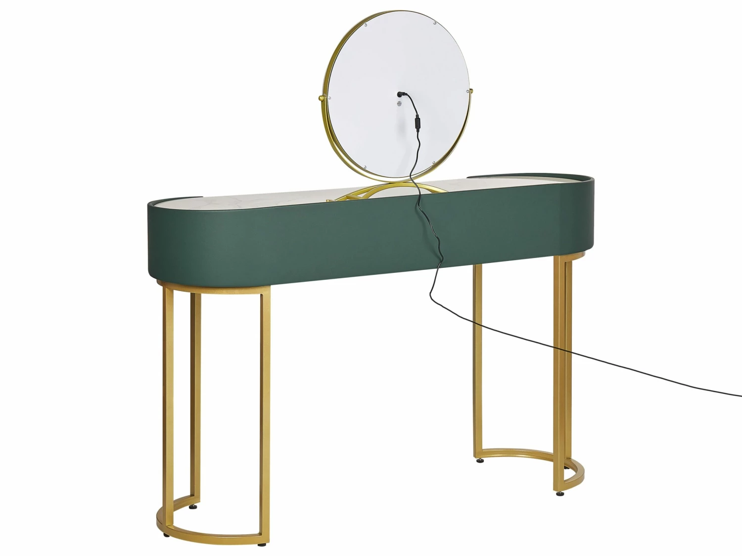 Schminktisch Mit Rundem LED-Spiegel Hocker 2 Schubladen Dunkelgrün / Gold VINAX – Bild 8