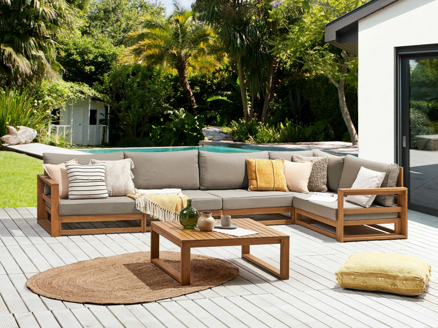 Lounge Set Akazienholz Hellbraun 5-Sitzer Auflagen Taupe TIMOR II – Bild 4