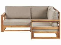 Garten Ecksofa Akazienholz Hellbraun 2-Sitzer Auflagen Taupe TIMOR II