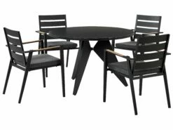 Gartenmöbel Set Aluminium Schwarz 4-Sitzer Auflagen Grau OLMETTO/TAVIANO