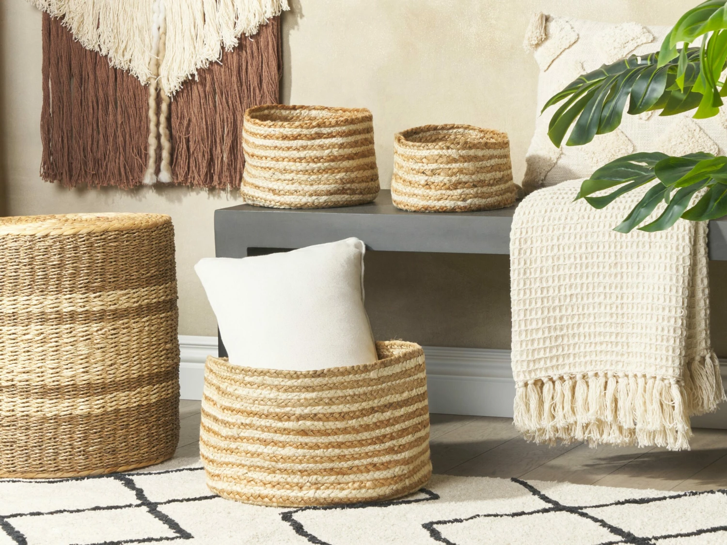 3er Set Körbe Aus Jute Natur Und Beige KAHU – Bild 2