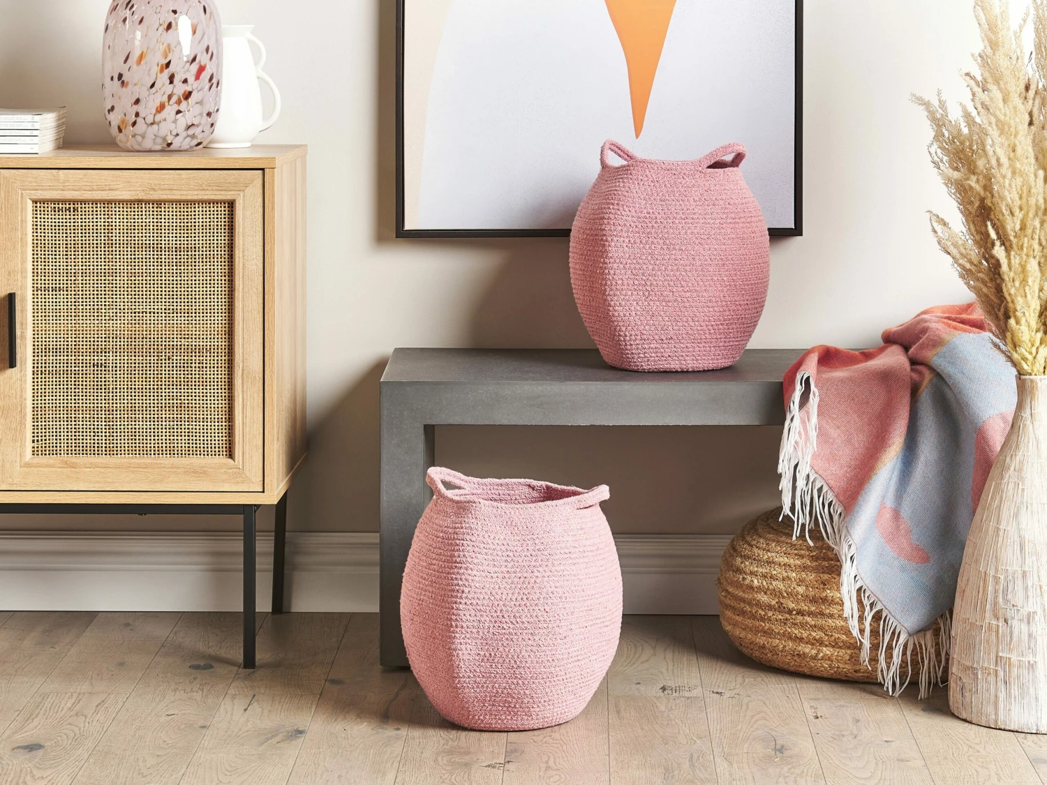 Textilkorb Baumwolle Rosa 2er Set PANJGUR – Bild 2