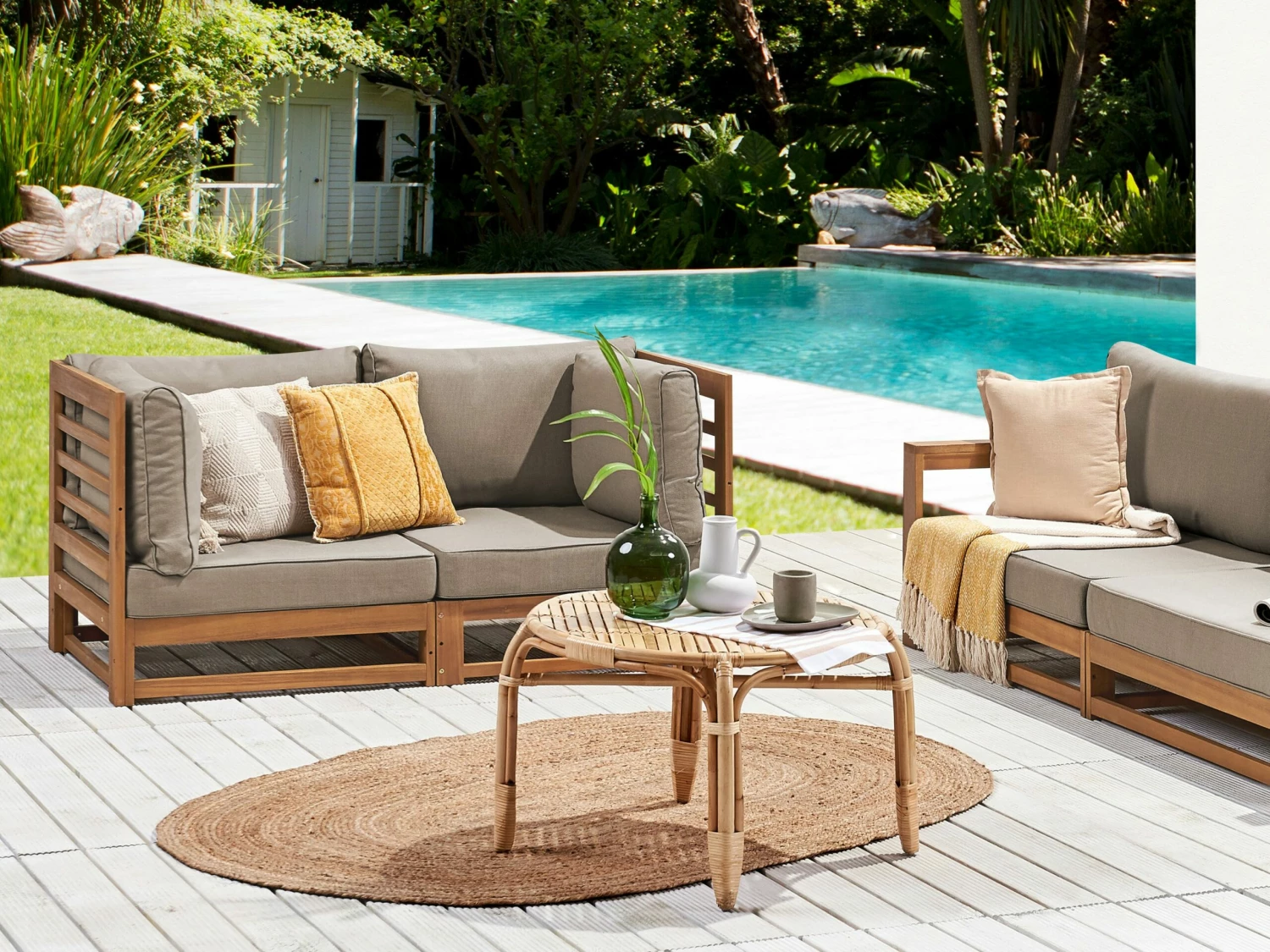 Gartensofa Akazienholz Hellbraun 2-Sitzer Auflagen Taupe TRANI – Bild 2